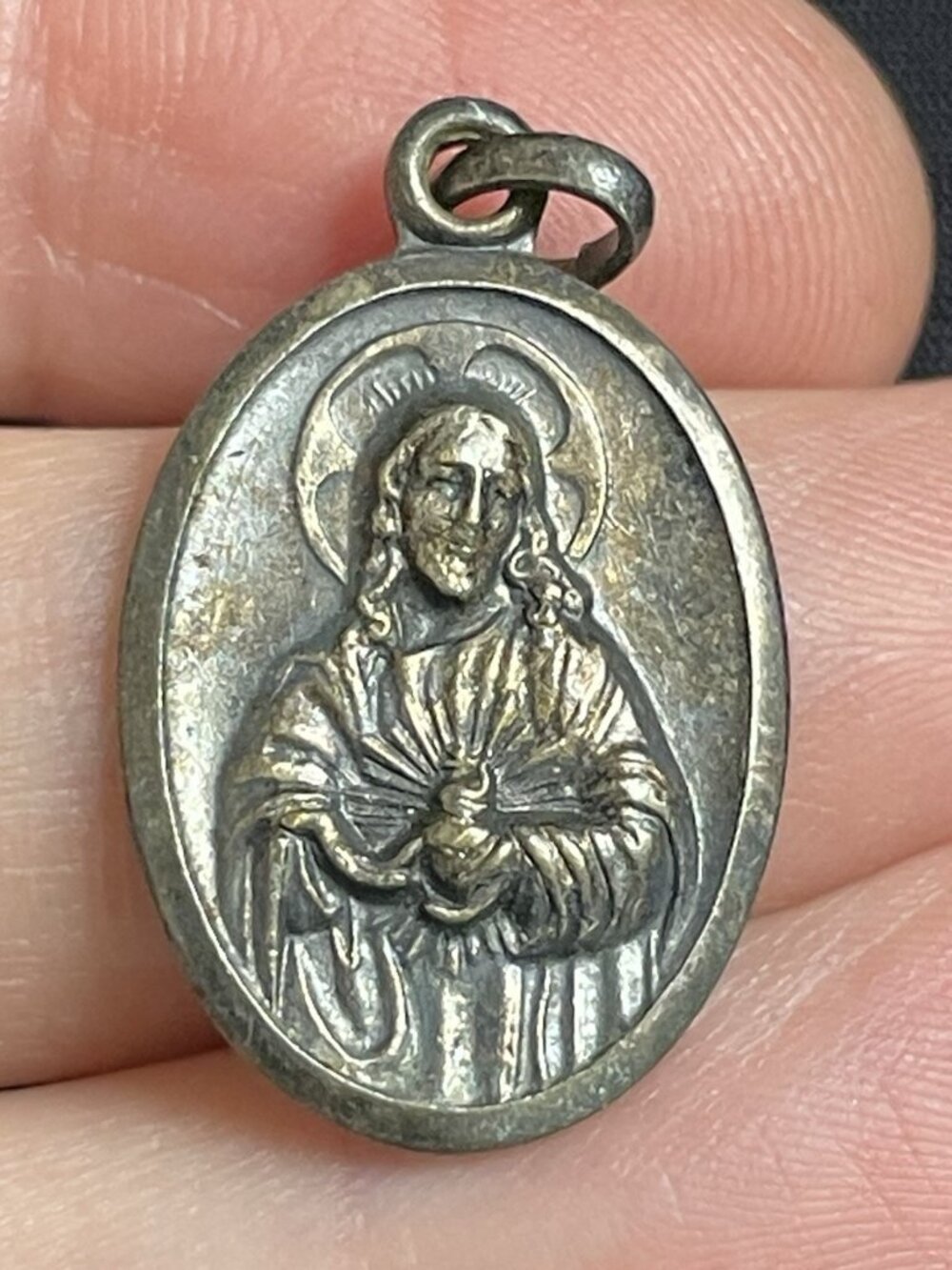 Vintage Medal Pendant Sacred Heart Of Jesus Carmeli Virgo
